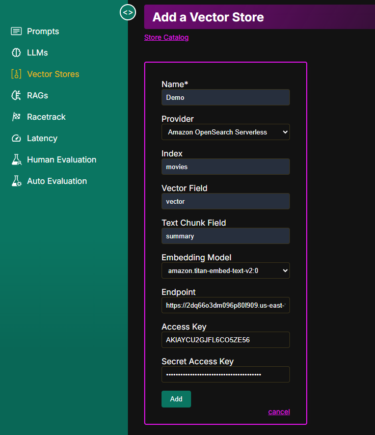 Add an Amazon OpenSearch Serverless vector store Add an Amazon OpenSearch Serverless vector store