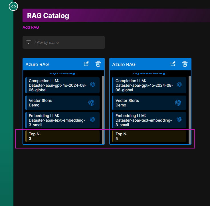 Two RAGs with different TOP N values